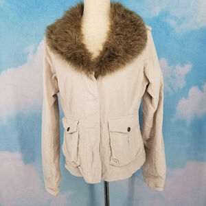 BB Dakota Brushed Cotton Cream Jacket Collar Size Large